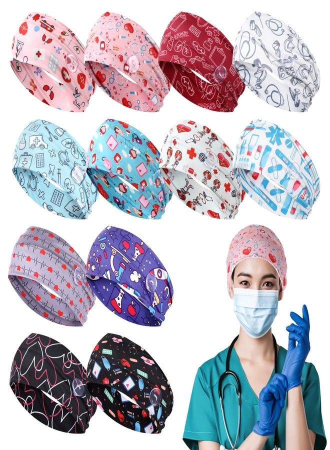 Limbeuuu 12 Pcs Nurse Headbands for Women, Non Slip Nursing Headbands with Buttons for Mask Work Accessories Elastic Ear Protection Hair Bands Gift for Spa Yoga Sports(Stylish) - Image 1